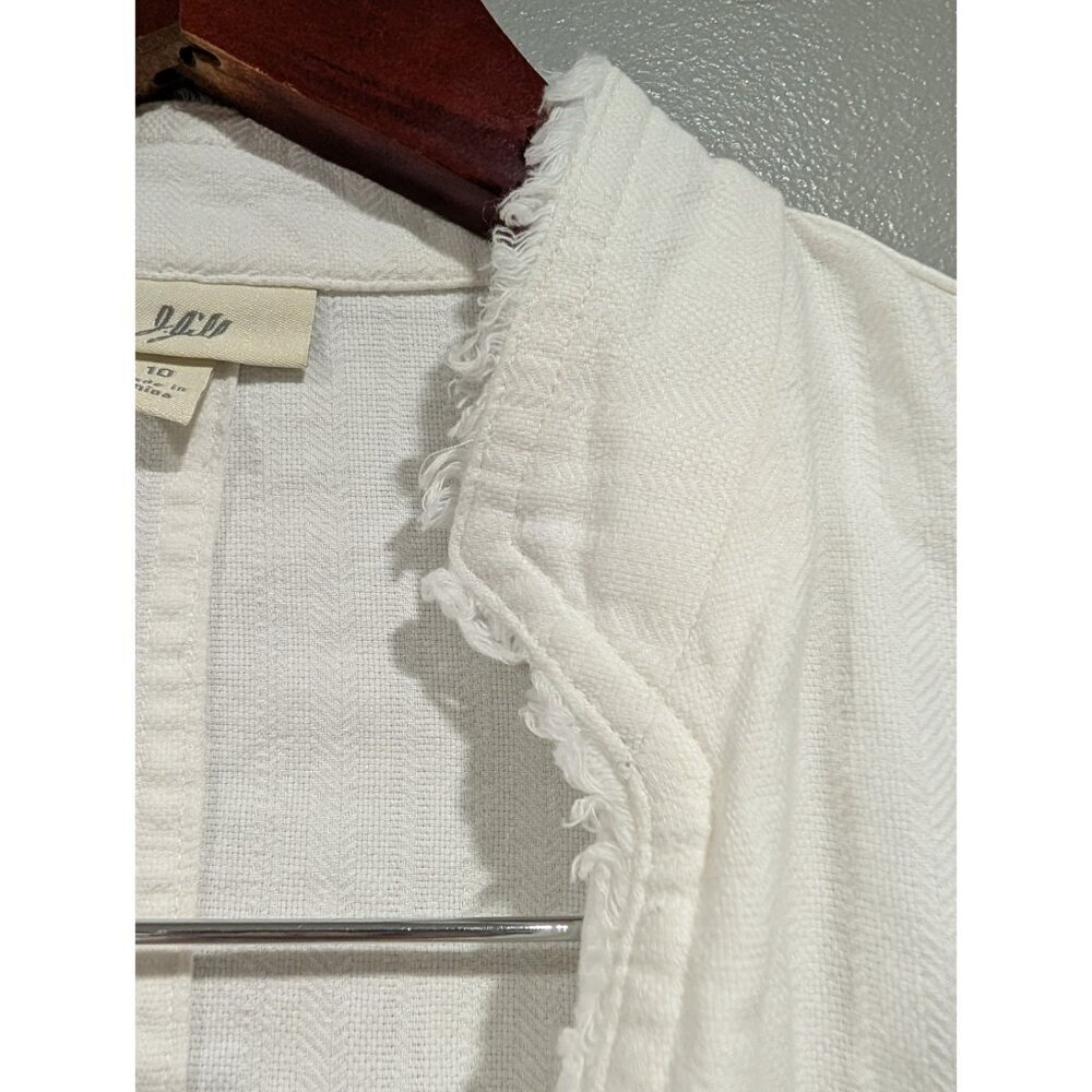 J Jill White Linen Blend Jacket Blazer Casual Lightweight Travel Fringe Sz 10 - Picture 6 of 16